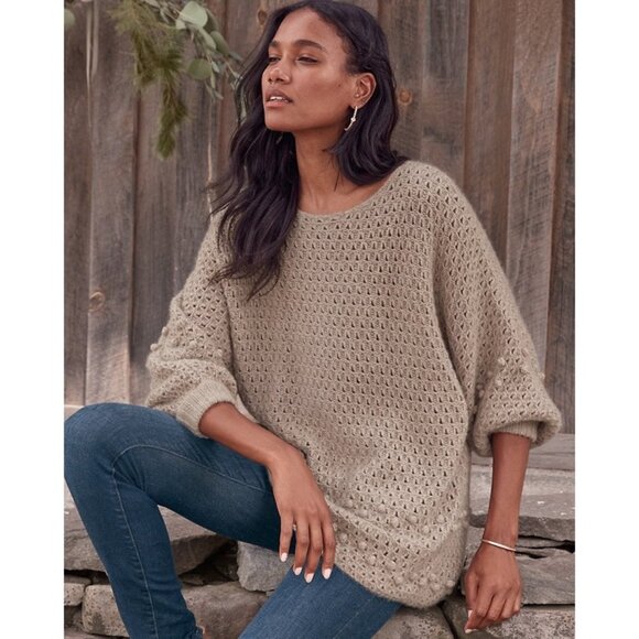 Garnet Hill Granny Core Recycled Cashmere Bobble Stitch Sweater - Picture 1 of 11